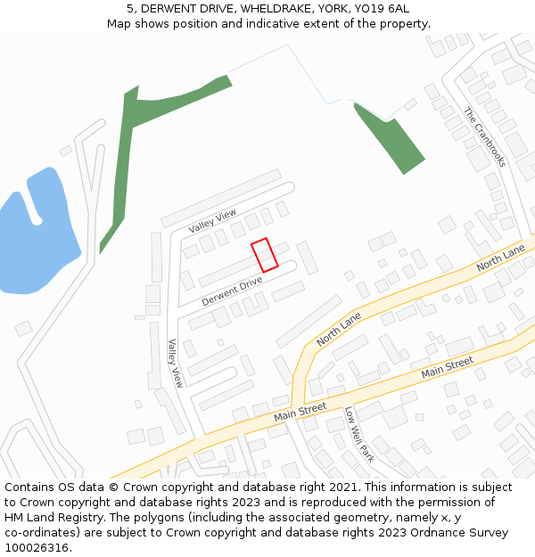 5, DERWENT DRIVE, WHELDRAKE, YORK, YO19 6AL: Location map and indicative extent of plot