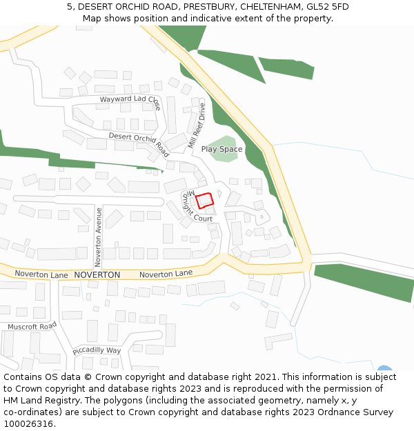 5, DESERT ORCHID ROAD, PRESTBURY, CHELTENHAM, GL52 5FD: Location map and indicative extent of plot