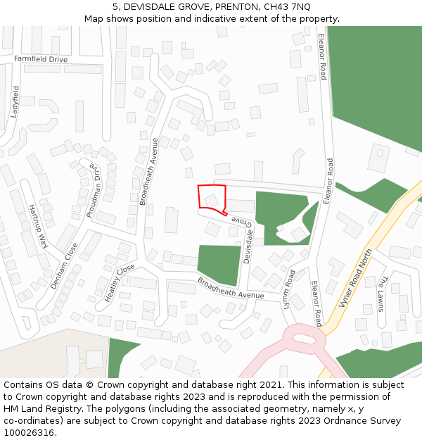 5, DEVISDALE GROVE, PRENTON, CH43 7NQ: Location map and indicative extent of plot