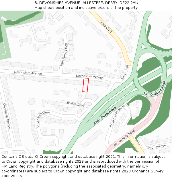 5, DEVONSHIRE AVENUE, ALLESTREE, DERBY, DE22 2AU: Location map and indicative extent of plot