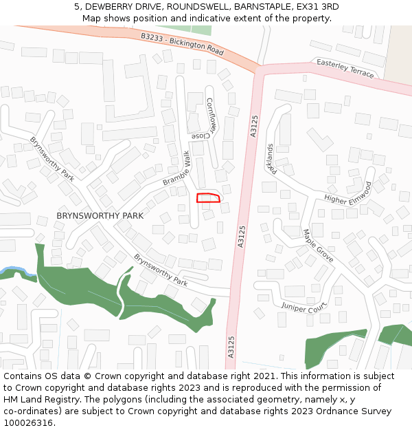 5, DEWBERRY DRIVE, ROUNDSWELL, BARNSTAPLE, EX31 3RD: Location map and indicative extent of plot