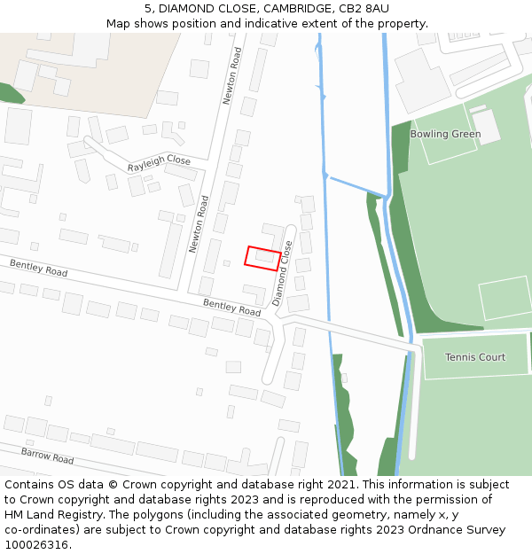 5, DIAMOND CLOSE, CAMBRIDGE, CB2 8AU: Location map and indicative extent of plot