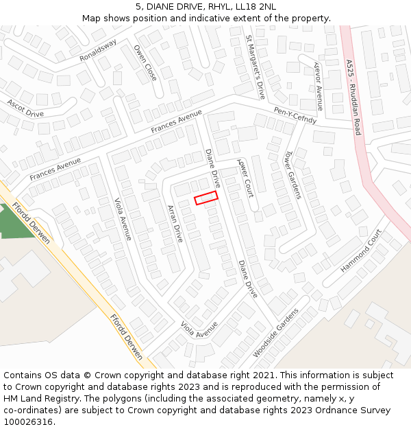 5, DIANE DRIVE, RHYL, LL18 2NL: Location map and indicative extent of plot