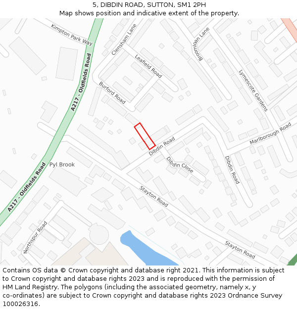 5, DIBDIN ROAD, SUTTON, SM1 2PH: Location map and indicative extent of plot