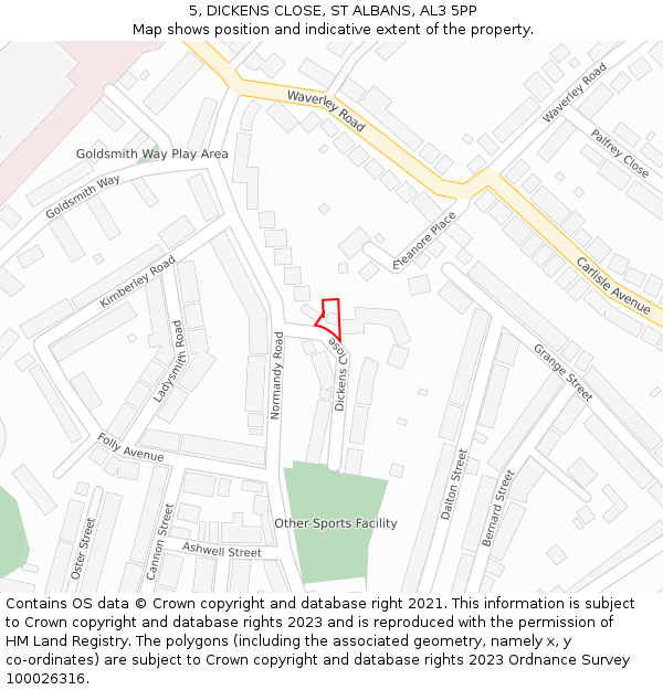5, DICKENS CLOSE, ST ALBANS, AL3 5PP: Location map and indicative extent of plot