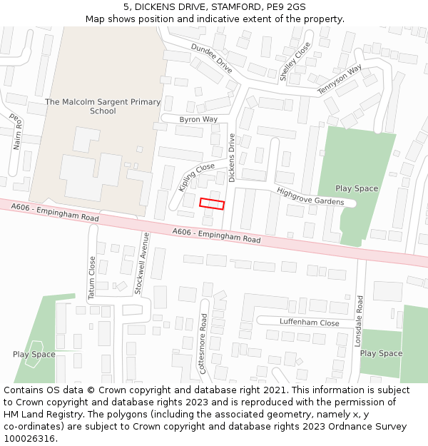 5, DICKENS DRIVE, STAMFORD, PE9 2GS: Location map and indicative extent of plot