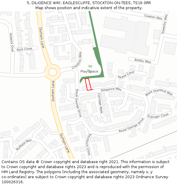 5, DILIGENCE WAY, EAGLESCLIFFE, STOCKTON-ON-TEES, TS16 0RR: Location map and indicative extent of plot