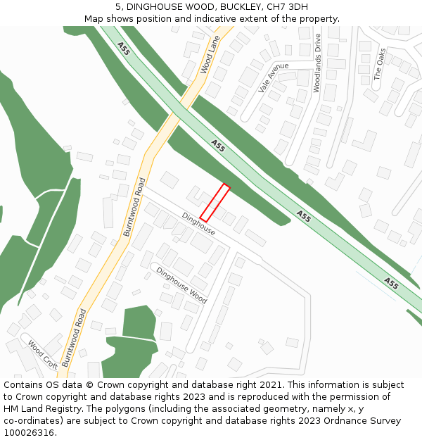 5, DINGHOUSE WOOD, BUCKLEY, CH7 3DH: Location map and indicative extent of plot