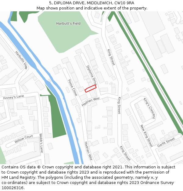5, DIPLOMA DRIVE, MIDDLEWICH, CW10 9RA: Location map and indicative extent of plot