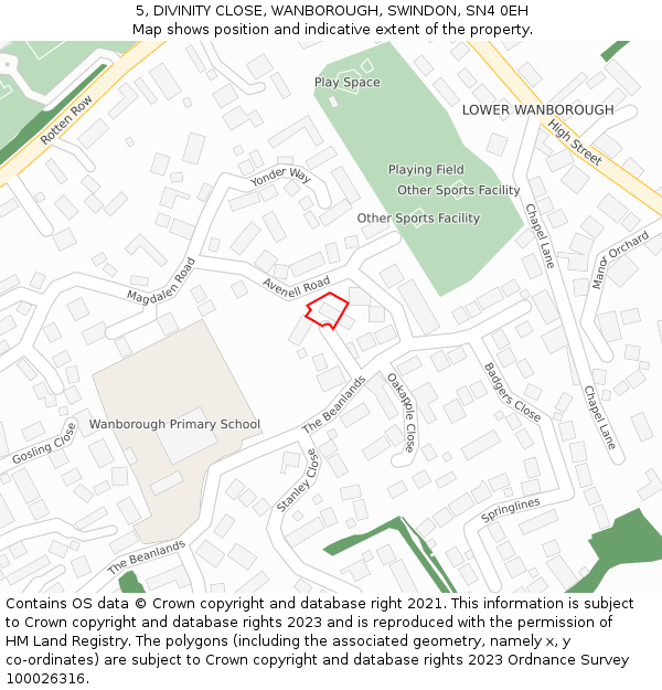 5, DIVINITY CLOSE, WANBOROUGH, SWINDON, SN4 0EH: Location map and indicative extent of plot