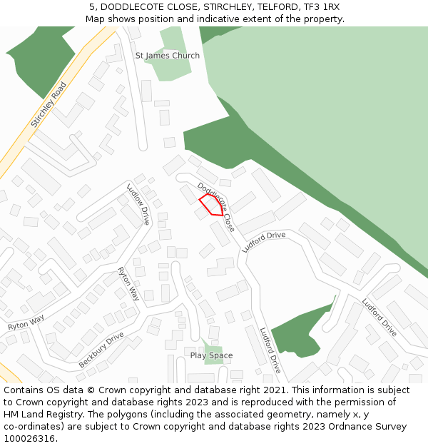 5, DODDLECOTE CLOSE, STIRCHLEY, TELFORD, TF3 1RX: Location map and indicative extent of plot