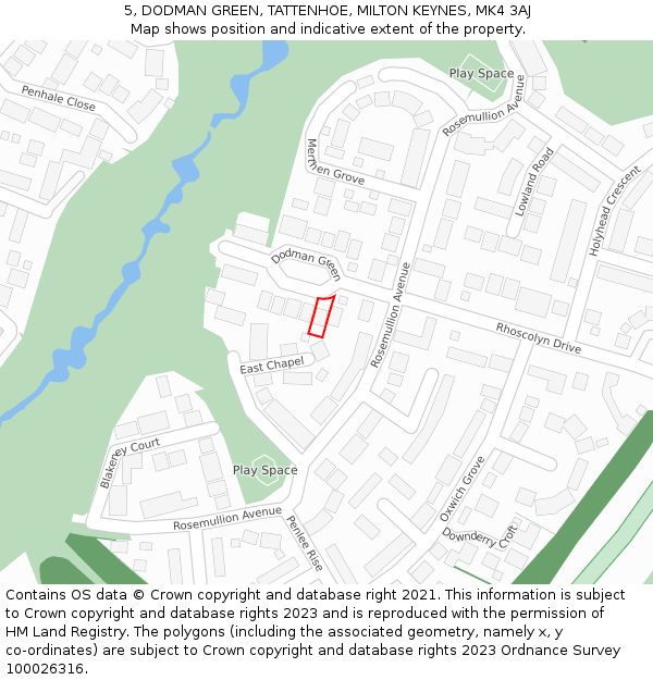 5, DODMAN GREEN, TATTENHOE, MILTON KEYNES, MK4 3AJ: Location map and indicative extent of plot