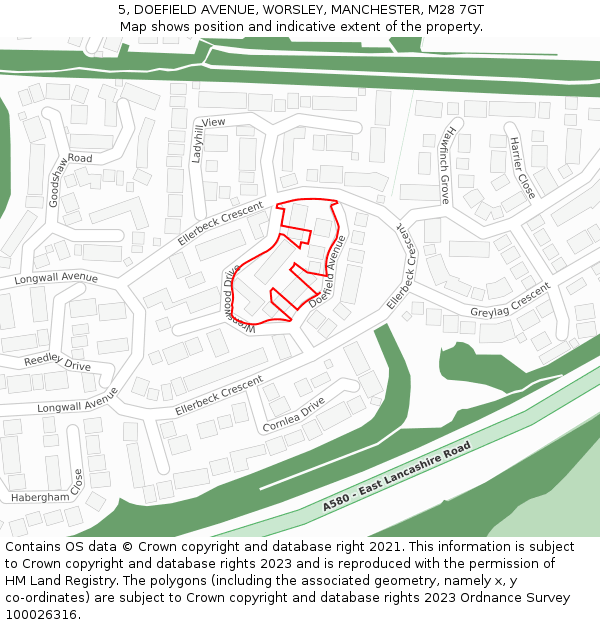 5, DOEFIELD AVENUE, WORSLEY, MANCHESTER, M28 7GT: Location map and indicative extent of plot