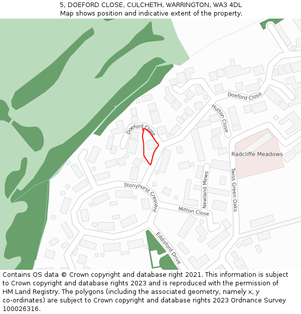 5, DOEFORD CLOSE, CULCHETH, WARRINGTON, WA3 4DL: Location map and indicative extent of plot