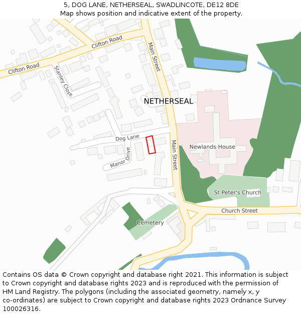 5, DOG LANE, NETHERSEAL, SWADLINCOTE, DE12 8DE: Location map and indicative extent of plot