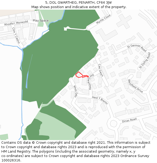 5, DOL GWARTHEG, PENARTH, CF64 3JW: Location map and indicative extent of plot