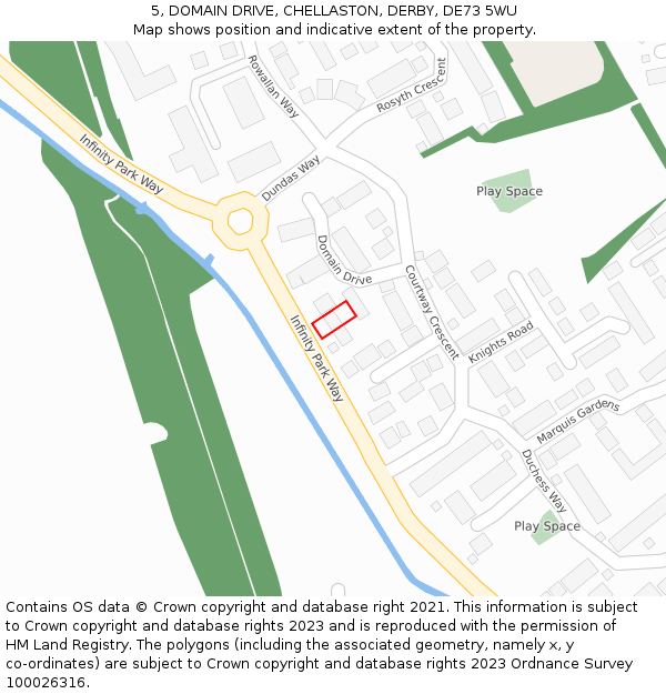 5, DOMAIN DRIVE, CHELLASTON, DERBY, DE73 5WU: Location map and indicative extent of plot