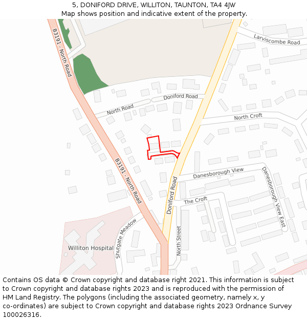 5, DONIFORD DRIVE, WILLITON, TAUNTON, TA4 4JW: Location map and indicative extent of plot