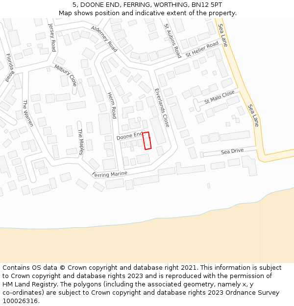 5, DOONE END, FERRING, WORTHING, BN12 5PT: Location map and indicative extent of plot