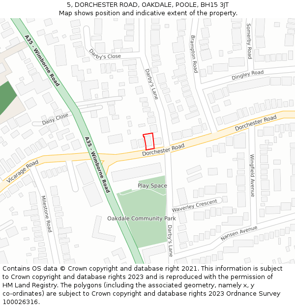 5, DORCHESTER ROAD, OAKDALE, POOLE, BH15 3JT: Location map and indicative extent of plot