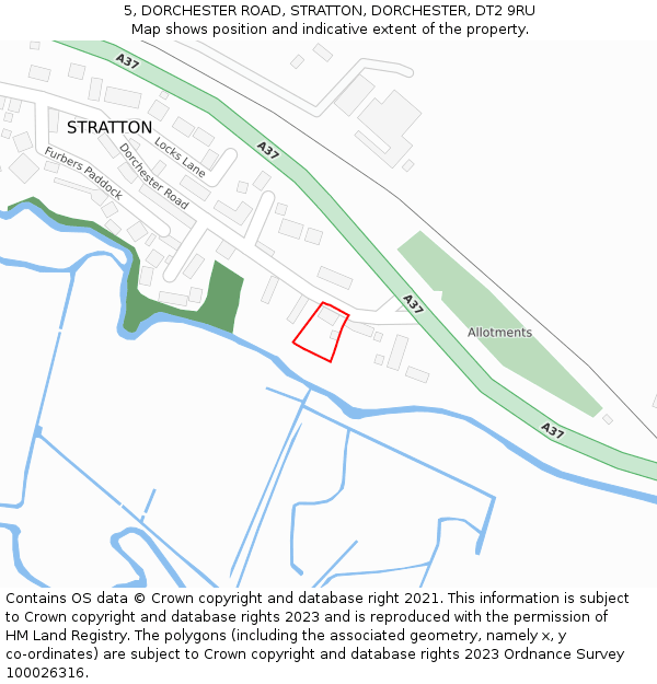 5, DORCHESTER ROAD, STRATTON, DORCHESTER, DT2 9RU: Location map and indicative extent of plot