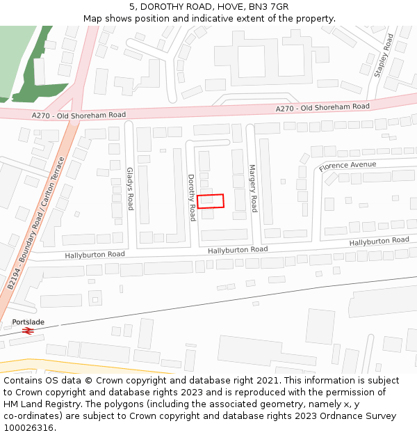 5, DOROTHY ROAD, HOVE, BN3 7GR: Location map and indicative extent of plot