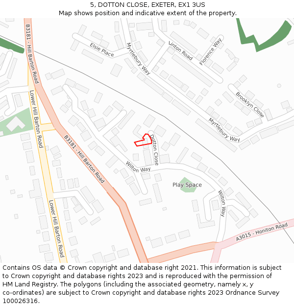 5, DOTTON CLOSE, EXETER, EX1 3US: Location map and indicative extent of plot