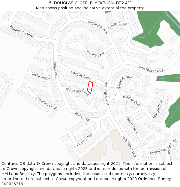 5, DOUGLAS CLOSE, BLACKBURN, BB2 4FF: Location map and indicative extent of plot