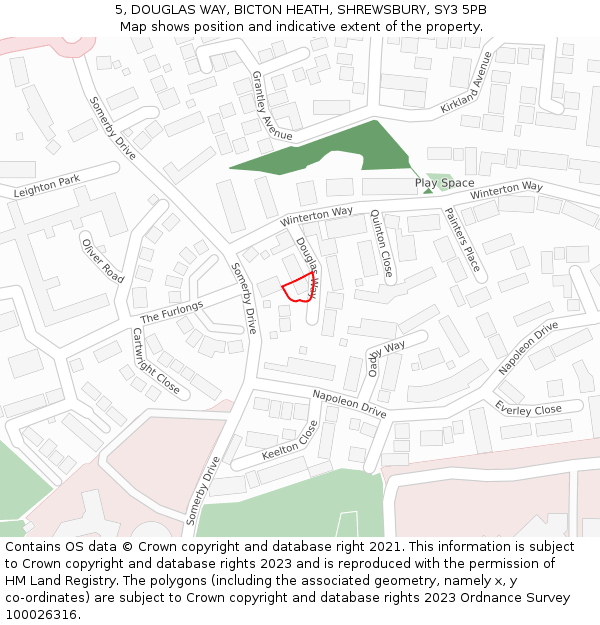 5, DOUGLAS WAY, BICTON HEATH, SHREWSBURY, SY3 5PB: Location map and indicative extent of plot