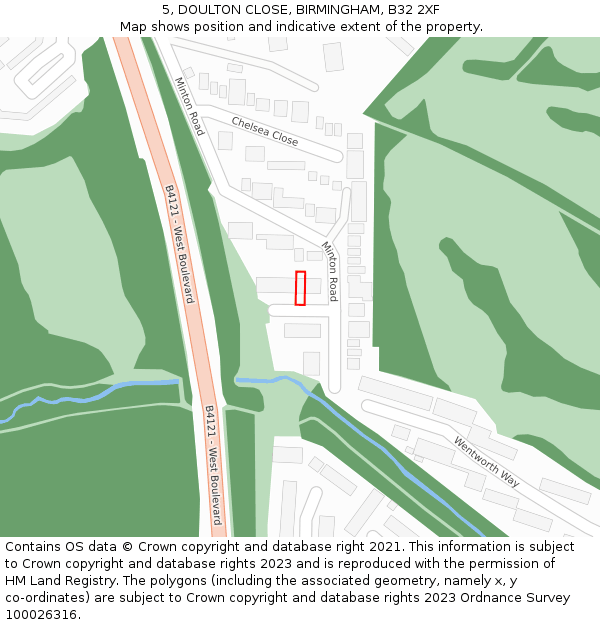 5, DOULTON CLOSE, BIRMINGHAM, B32 2XF: Location map and indicative extent of plot