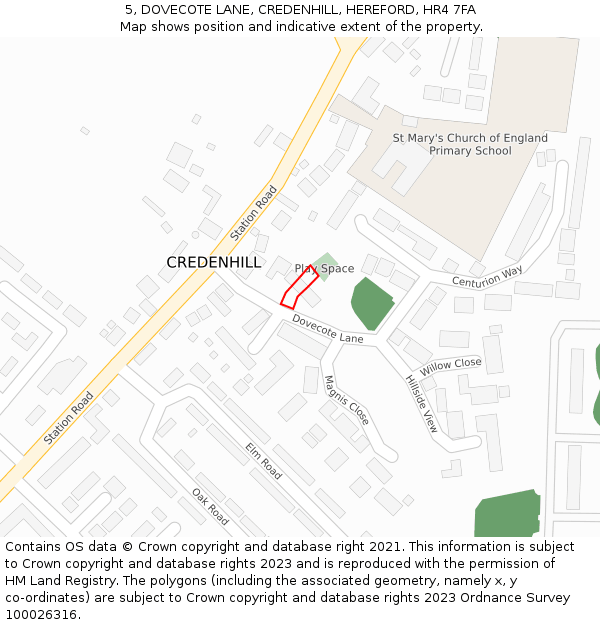 5, DOVECOTE LANE, CREDENHILL, HEREFORD, HR4 7FA: Location map and indicative extent of plot