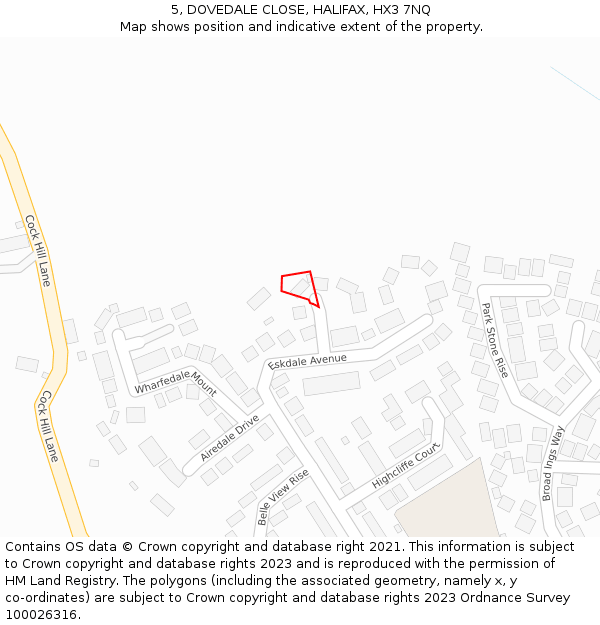 5, DOVEDALE CLOSE, HALIFAX, HX3 7NQ: Location map and indicative extent of plot