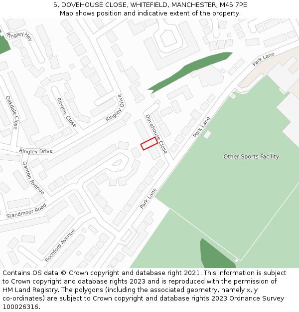 5, DOVEHOUSE CLOSE, WHITEFIELD, MANCHESTER, M45 7PE: Location map and indicative extent of plot