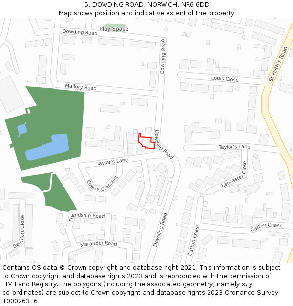 5, DOWDING ROAD, NORWICH, NR6 6DD: Location map and indicative extent of plot