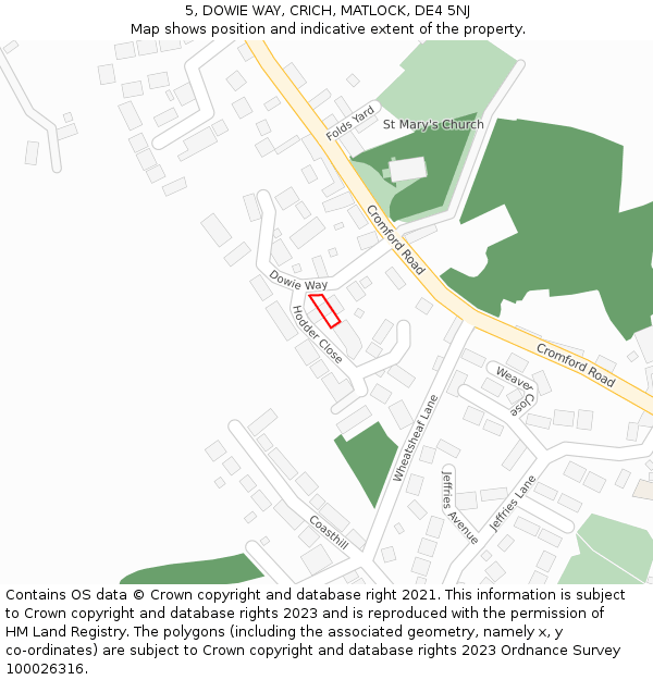 5, DOWIE WAY, CRICH, MATLOCK, DE4 5NJ: Location map and indicative extent of plot