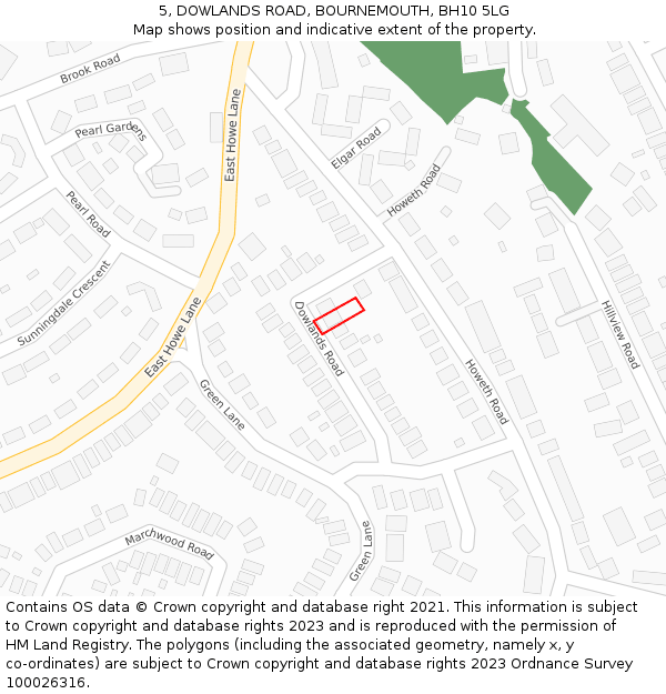 5, DOWLANDS ROAD, BOURNEMOUTH, BH10 5LG: Location map and indicative extent of plot