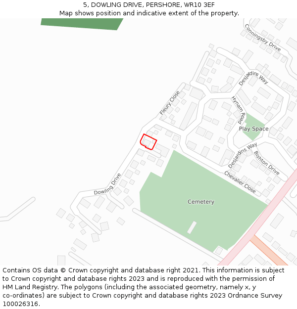 5, DOWLING DRIVE, PERSHORE, WR10 3EF: Location map and indicative extent of plot