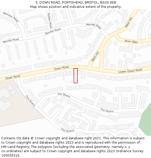 5, DOWN ROAD, PORTISHEAD, BRISTOL, BS20 6EB: Location map and indicative extent of plot