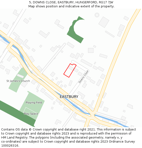 5, DOWNS CLOSE, EASTBURY, HUNGERFORD, RG17 7JW: Location map and indicative extent of plot