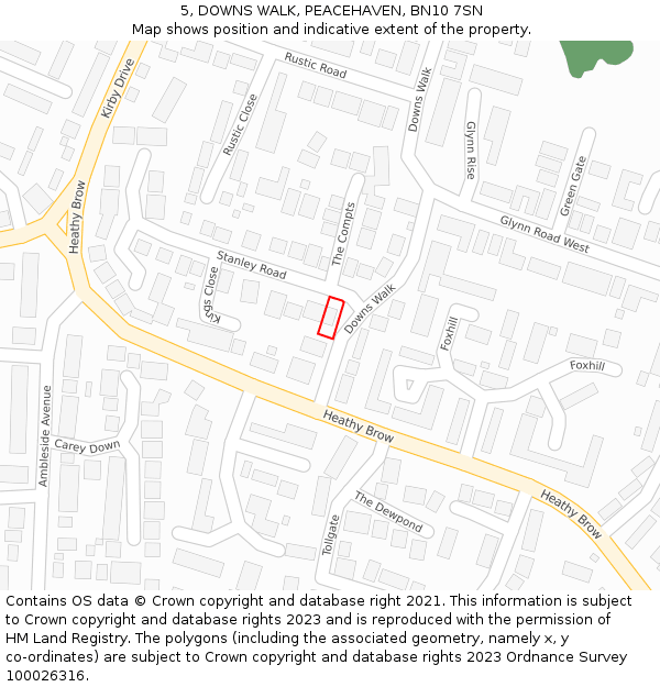 5, DOWNS WALK, PEACEHAVEN, BN10 7SN: Location map and indicative extent of plot