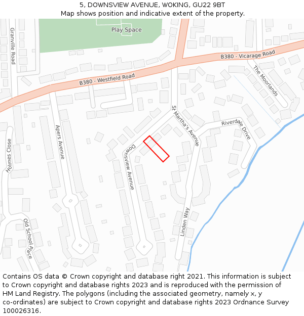 5, DOWNSVIEW AVENUE, WOKING, GU22 9BT: Location map and indicative extent of plot