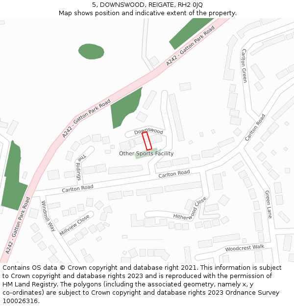 5, DOWNSWOOD, REIGATE, RH2 0JQ: Location map and indicative extent of plot