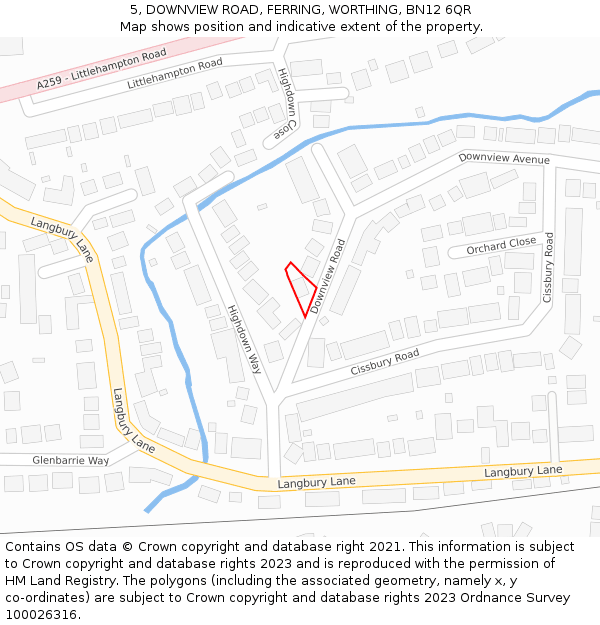 5, DOWNVIEW ROAD, FERRING, WORTHING, BN12 6QR: Location map and indicative extent of plot