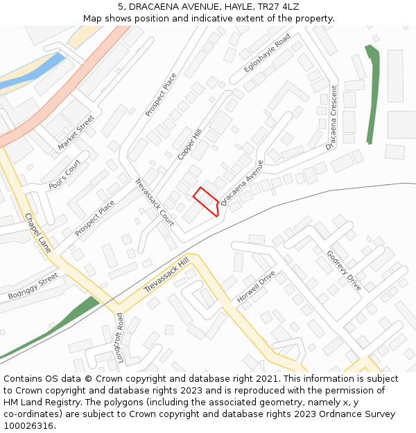 5, DRACAENA AVENUE, HAYLE, TR27 4LZ: Location map and indicative extent of plot