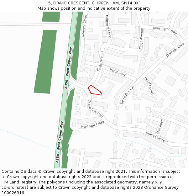 5, DRAKE CRESCENT, CHIPPENHAM, SN14 0XF: Location map and indicative extent of plot