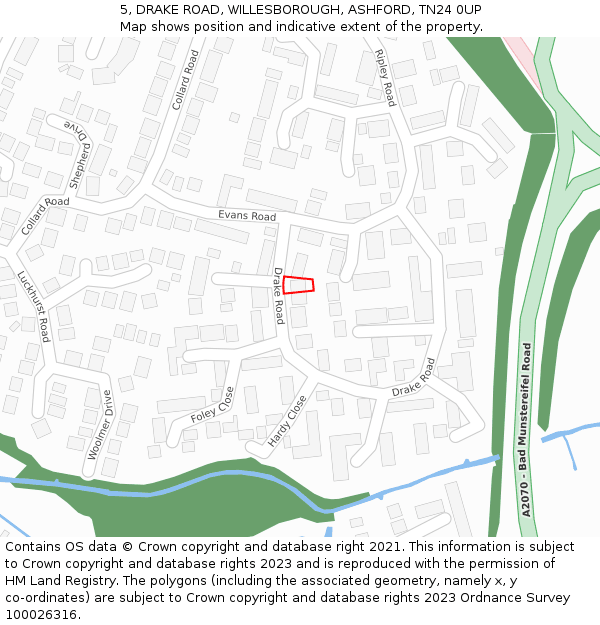 5, DRAKE ROAD, WILLESBOROUGH, ASHFORD, TN24 0UP: Location map and indicative extent of plot