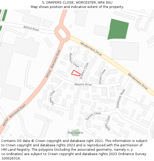 5, DRAPERS CLOSE, WORCESTER, WR4 9XU: Location map and indicative extent of plot