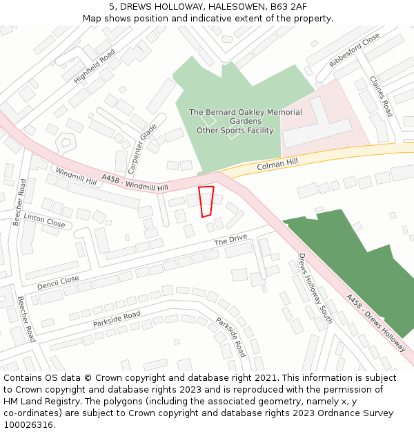 5, DREWS HOLLOWAY, HALESOWEN, B63 2AF: Location map and indicative extent of plot