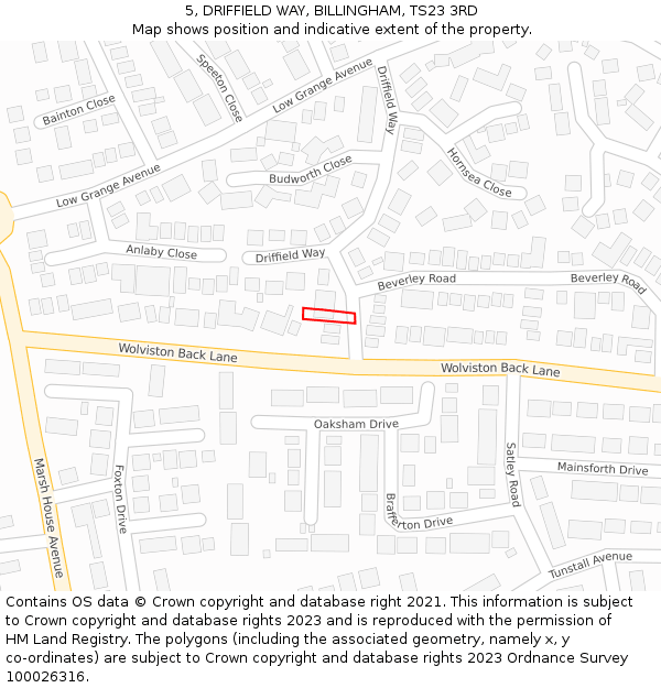 5, DRIFFIELD WAY, BILLINGHAM, TS23 3RD: Location map and indicative extent of plot