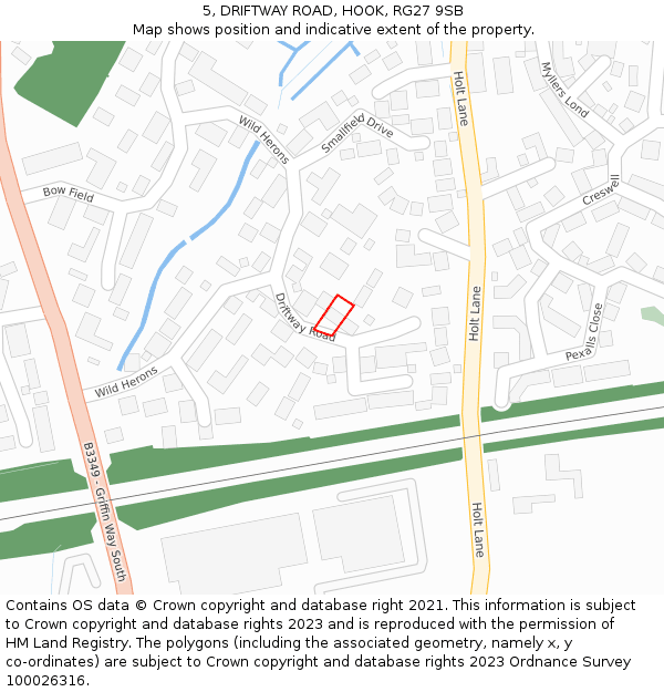 5, DRIFTWAY ROAD, HOOK, RG27 9SB: Location map and indicative extent of plot